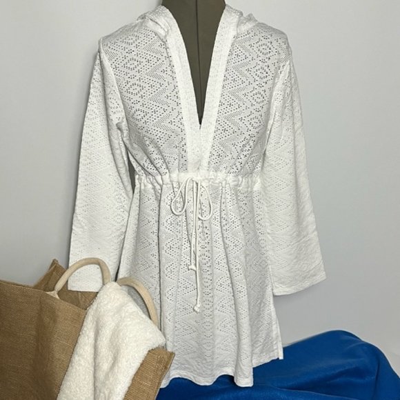 Serene Other - SERENE White Hooded Swimsuit Coverup Size XL NWOT